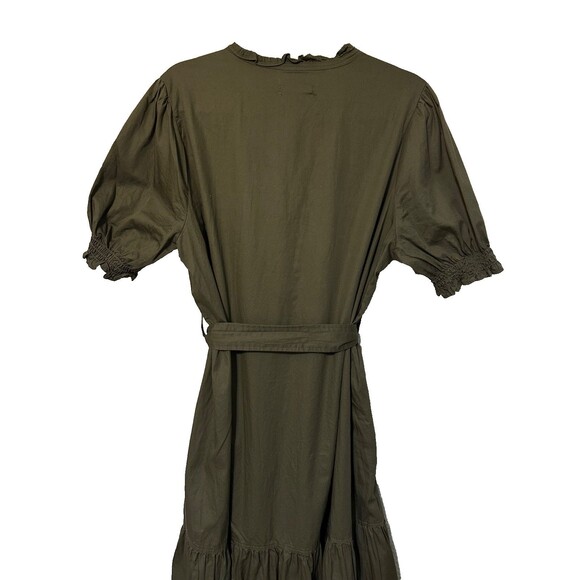 Free Assembly Ruffle Neck Belted‎ Midi Dress Short Sleeve Green XL - Picture 9 of 15